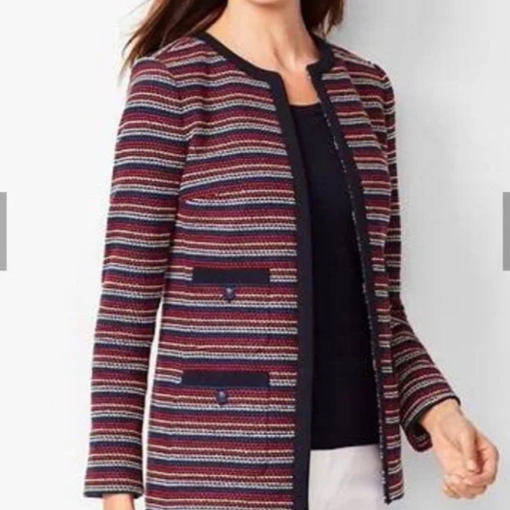 TALBOTS Woven Blue Red White Striped Cotton Blend Blazer Jacket Size XL P NEW